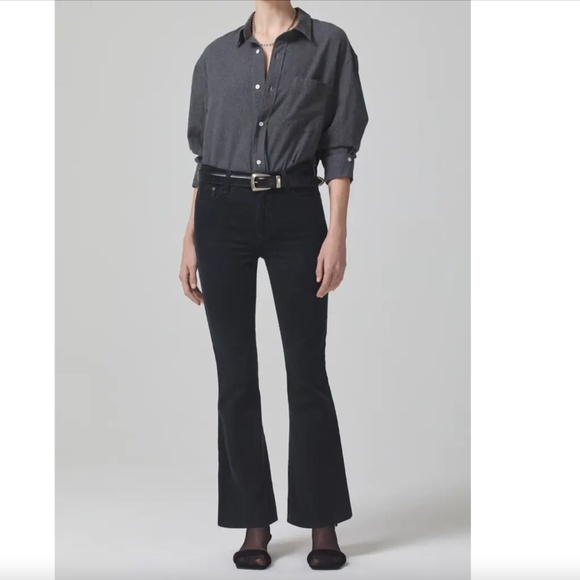 Citizens of Humanity Isola Flare Corduroy Pants, Washed Charcoal Black, Size 26 - Picture 1 of 12